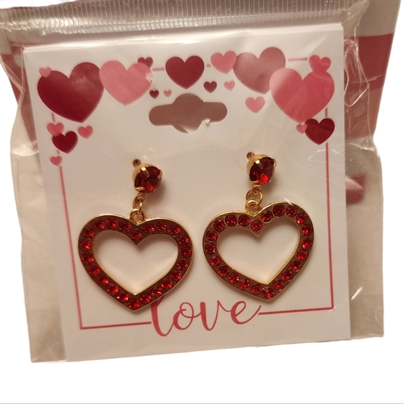 Heart Dangling Rhinestone Earrings - Picture 1 of 2